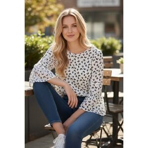 Van Heusen Women's Butterfly L 3/4 Bell Sleeve Top Fairy Cottage Angel Coquette